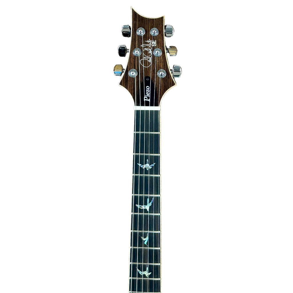 PRS Paul Reed Smith SE Piezo Hollowbody Electric Guitar w/ Soft Case Guitar headstock on a wooden floor