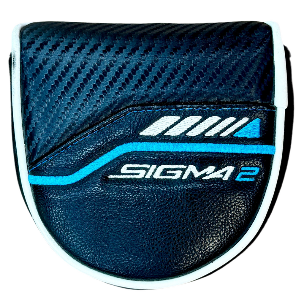 PING SIGMA 2 TYNE Mallet Putter RH Golf Club w/ Headcover Blue and black golf club head cover with 'Sigma 2' branding on a white background