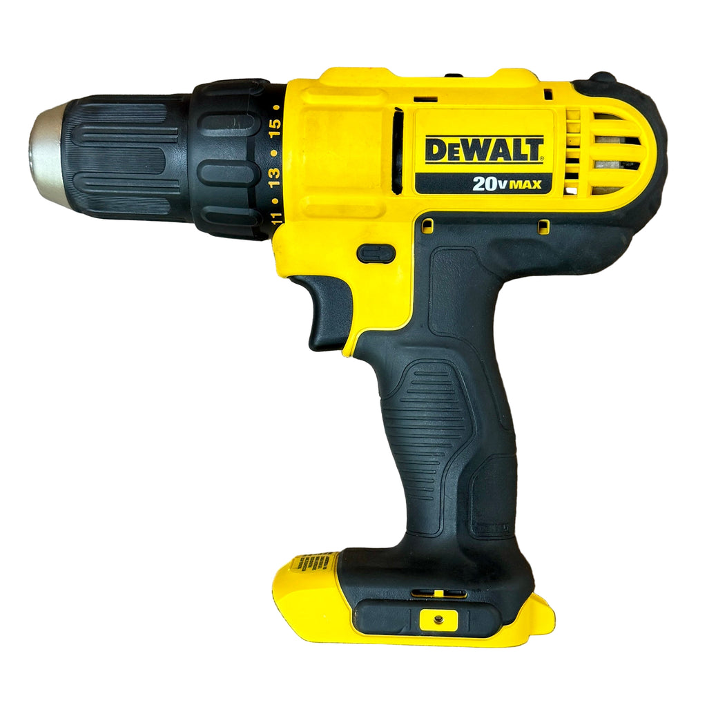 DeWalt 20V MAX 1/2" Cordless Compact Drill/Driver w/ Battery & Charger (DCD771) Yellow and black DeWalt drill on a wooden surface