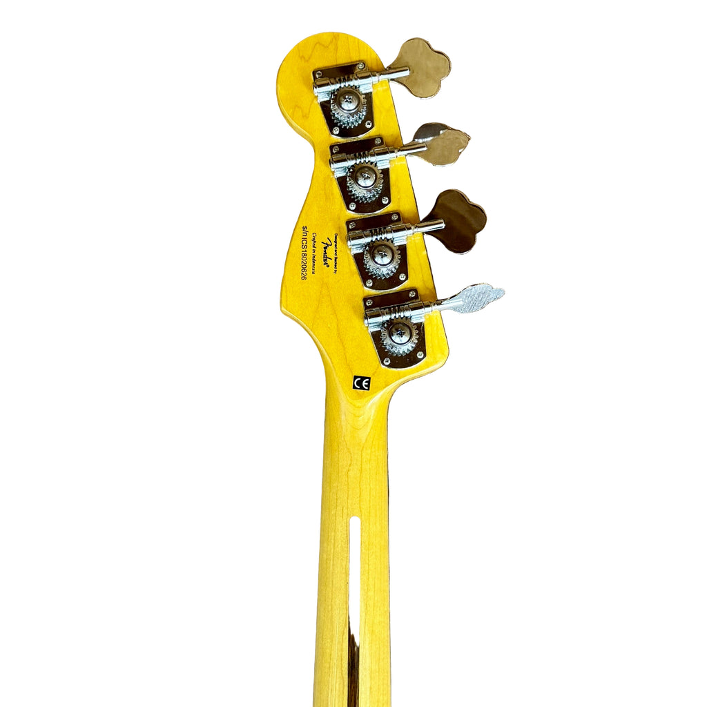 Fender Squier Jazz Bass Electric Bass Guitar w/ Hard Case Yellow guitar neck on a wooden floor