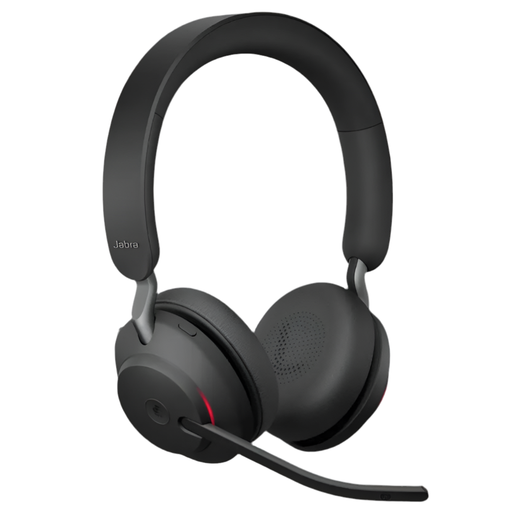 Jabra Evolve2 65 Wireless Stereo Headset for Microsoft Teams - Black (USB-A) Black Jabra headset on a white background
