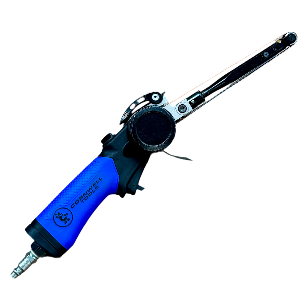 Blue and black air tool on a white background