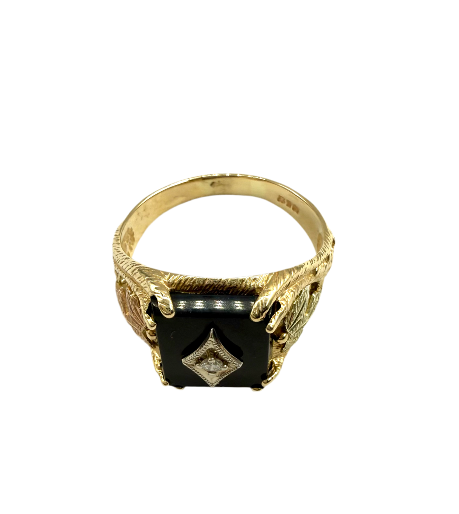 Black Hills Gold Gents Black Onyx Ring front