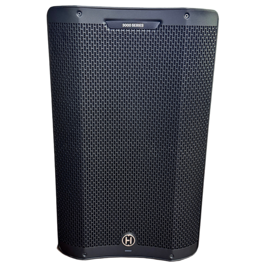 Black speaker with 'Harbinger' logo on a white background