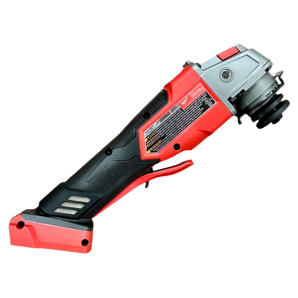 Milwaukee M18 FUEL 18V 4-1/2" / 5" Brushless Cordless Paddle Switch Braking Grinder (2880-20) Red and gray power tool on a white background