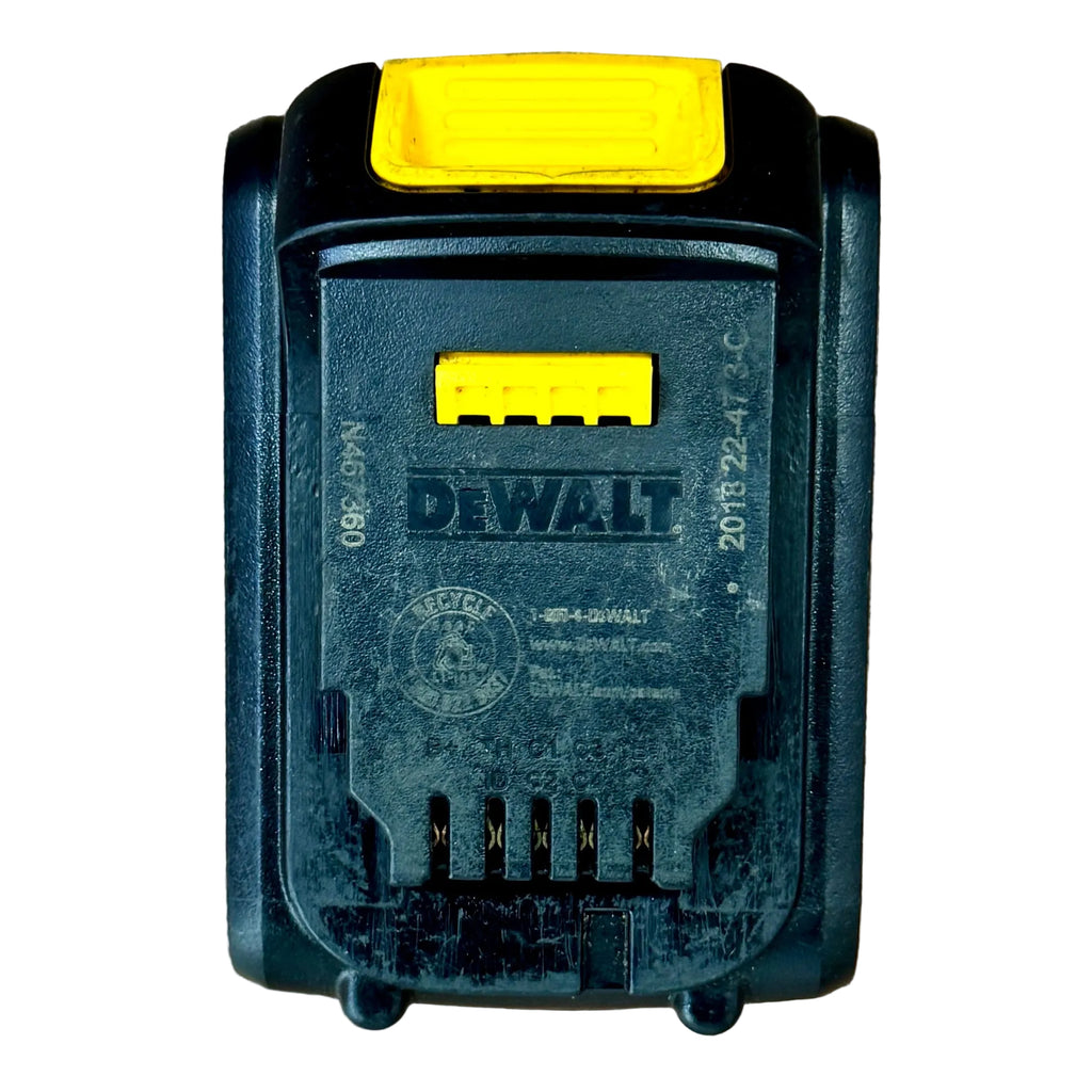 DeWalt 20V MAX 1.5Ah Lithium Ion Compact Battery Pack (DCB201) DeWalt battery on a wooden surface