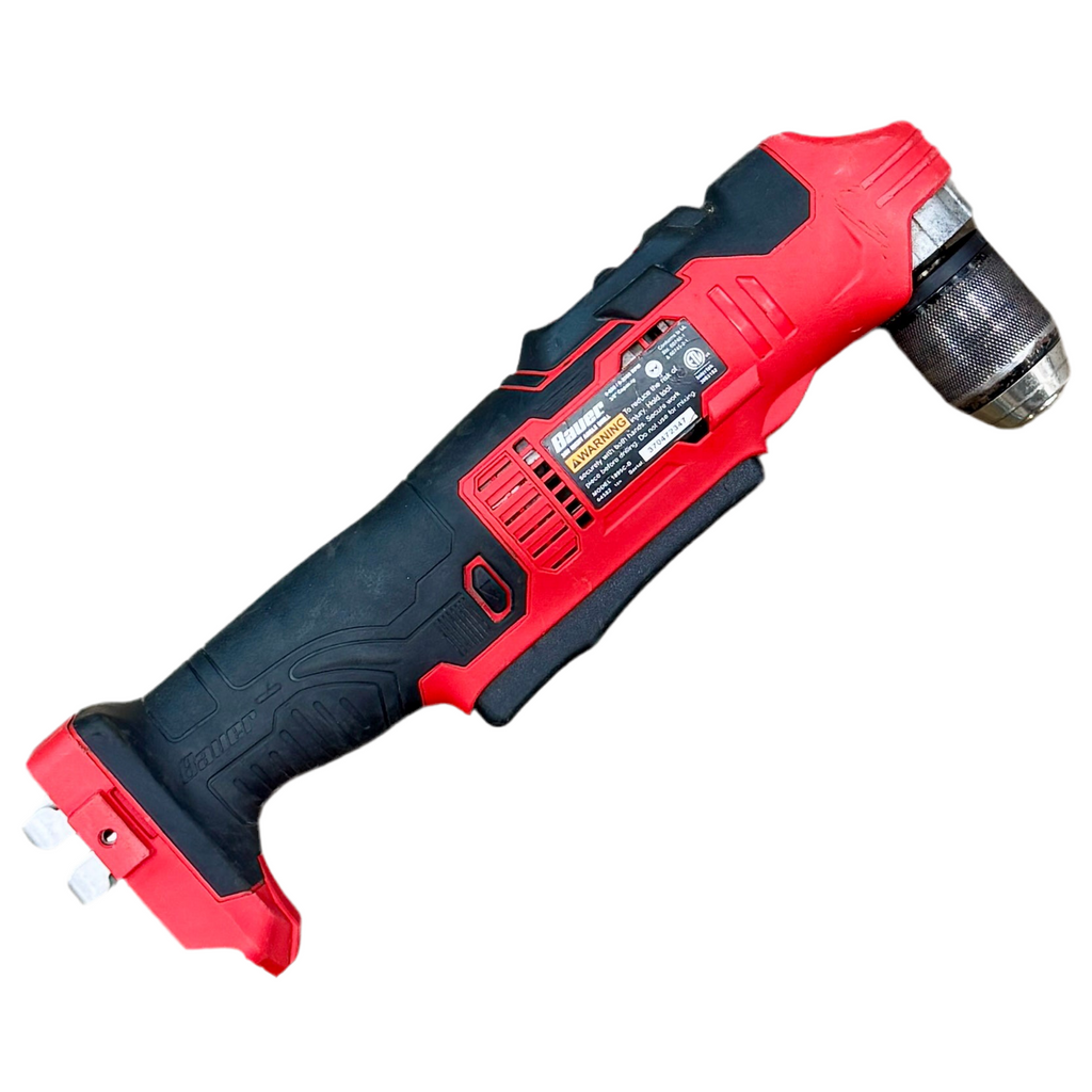 BAUER 20V 3/8" Cordless Right Angle Drill w/ Battery (1895C-B) Red and black oscillating tool on a white background
