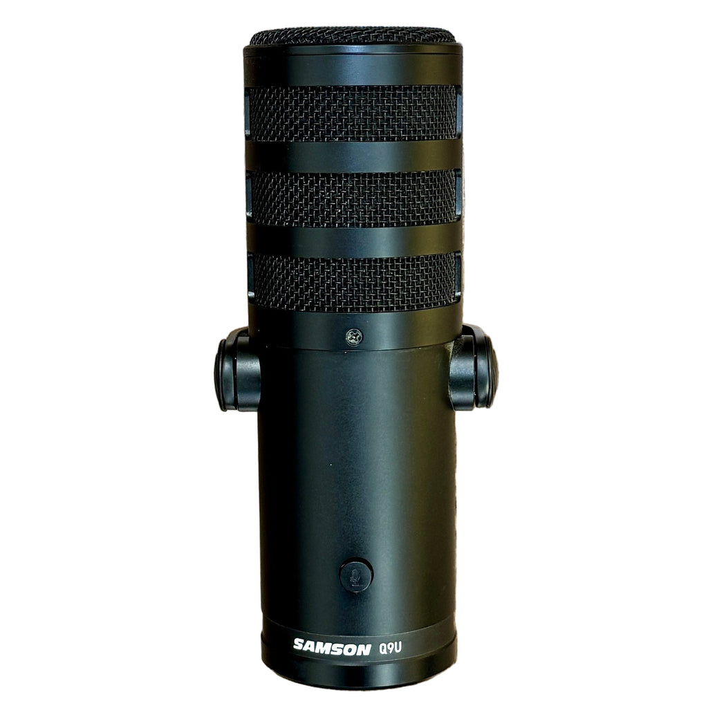 SAMSON Q9U Dynamic Broadcast Microphone w/ XLR Cable Black Samson microphone on a white background
