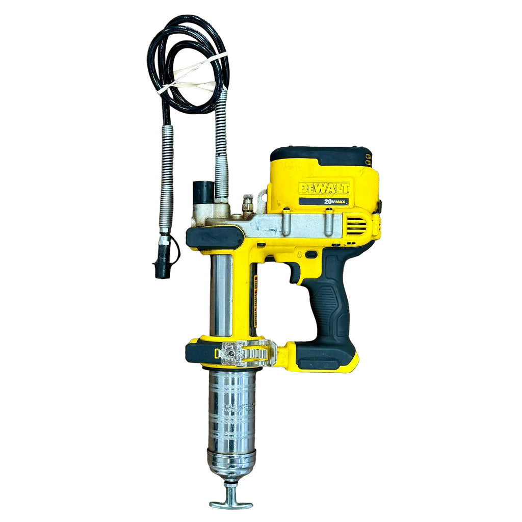 DeWalt 20V MAX Cordless Grease Gun w/ Hard Case (DCGG571) Yellow and black nail gun on a white background
