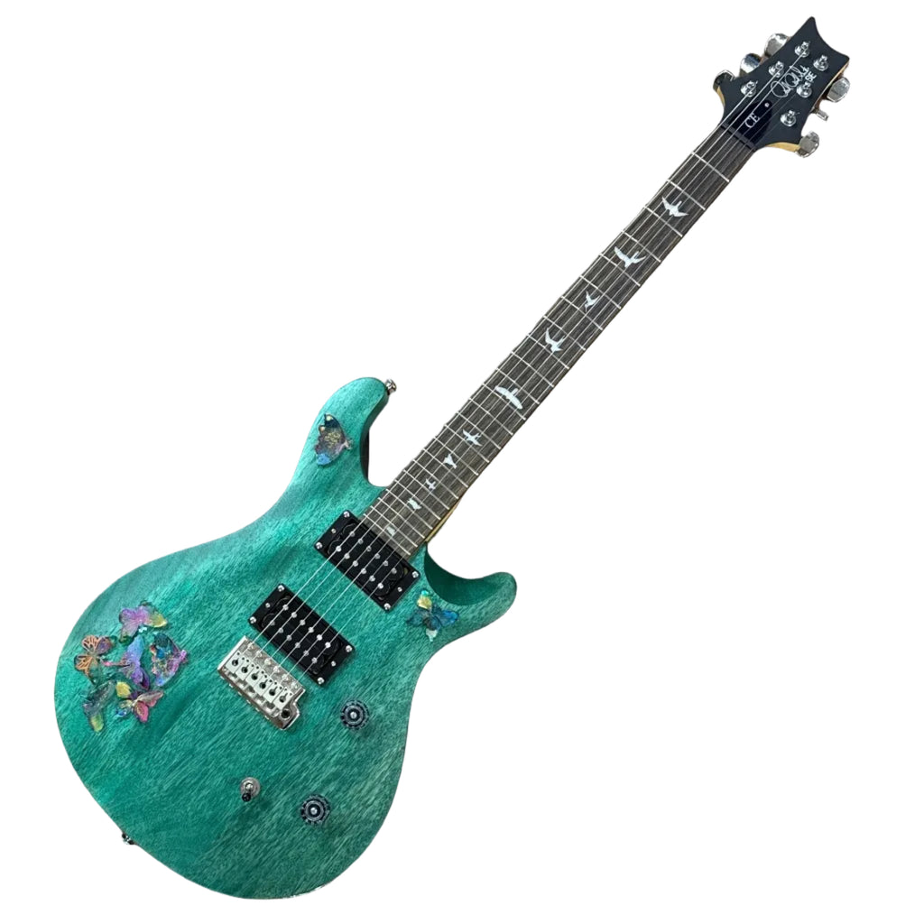 PRS Paul Reed Smith SE CE 24 Electric Guitar Turquoise electric guitar with floral design on a white background