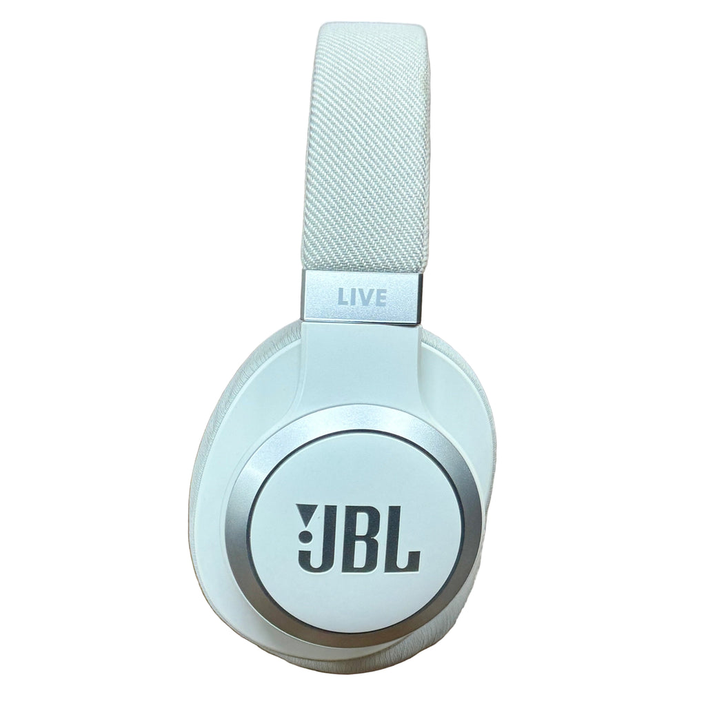 JBL Live 770NC Wireless Noise Cancelling Over-Ear Headphones - White Light blue JBL headphones on a white background