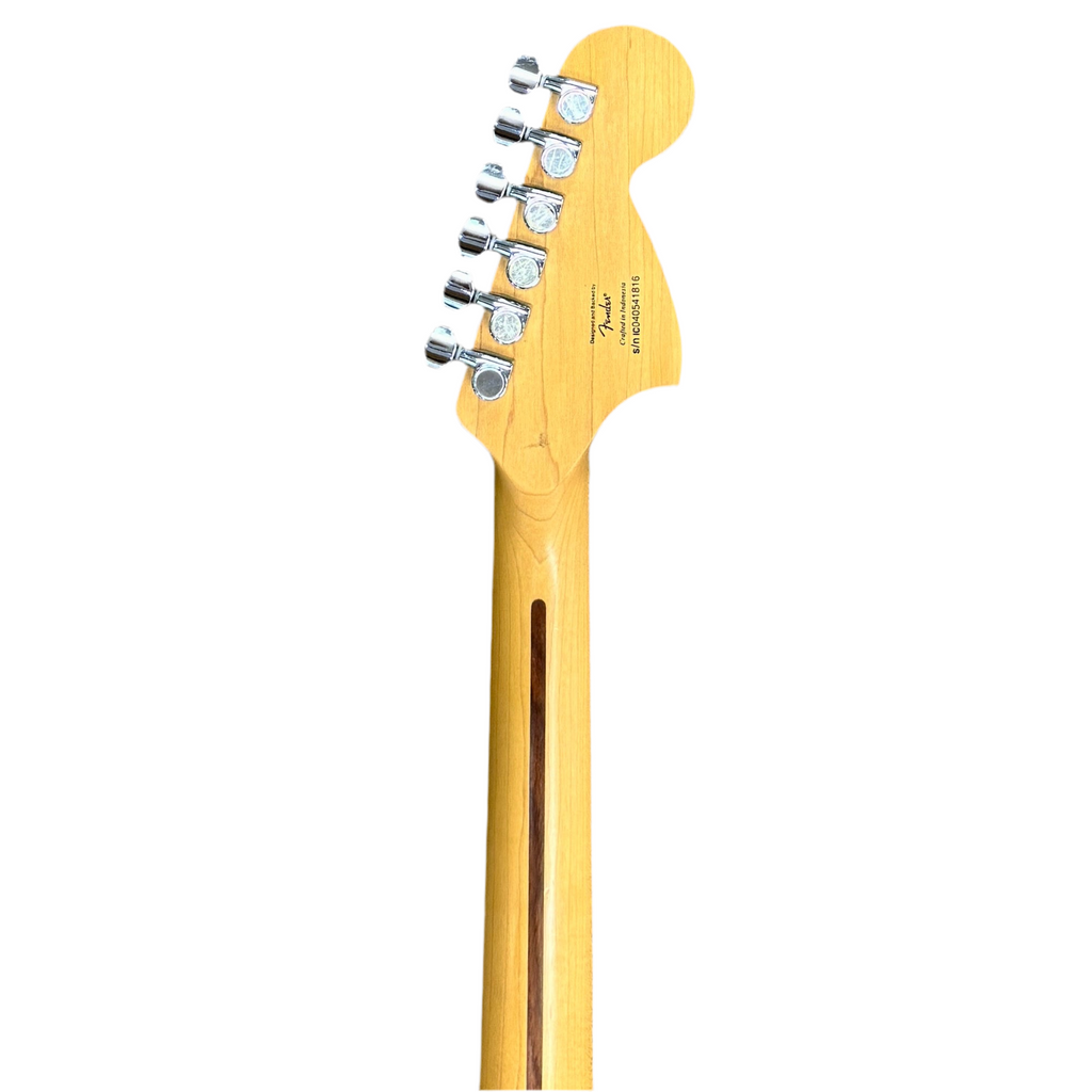 Fender Squier Standard Series Stratocaster Left-Handed Electric Guitar w/ Soft Case Close-up of a guitar neck with headstock on a white background