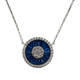 .925 Sterling Silver Blue Baguette and White CZ Halo Stationary Pendant Necklace Necklace with a blue and silver pendant on a white background