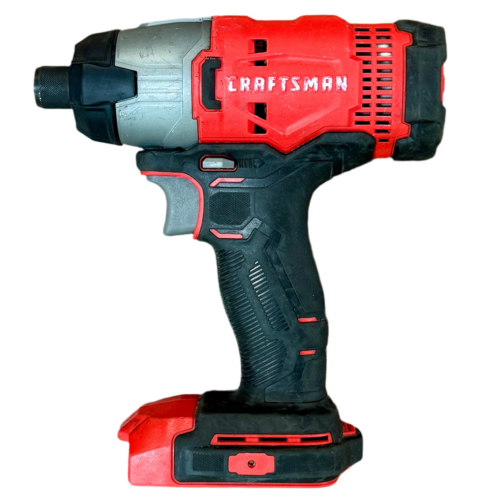 CRAFTSMAN V20 1/4" Cordless Impact Driver w/ Battery (CMCF800) Red and black Craftsman cordless drill on a white background