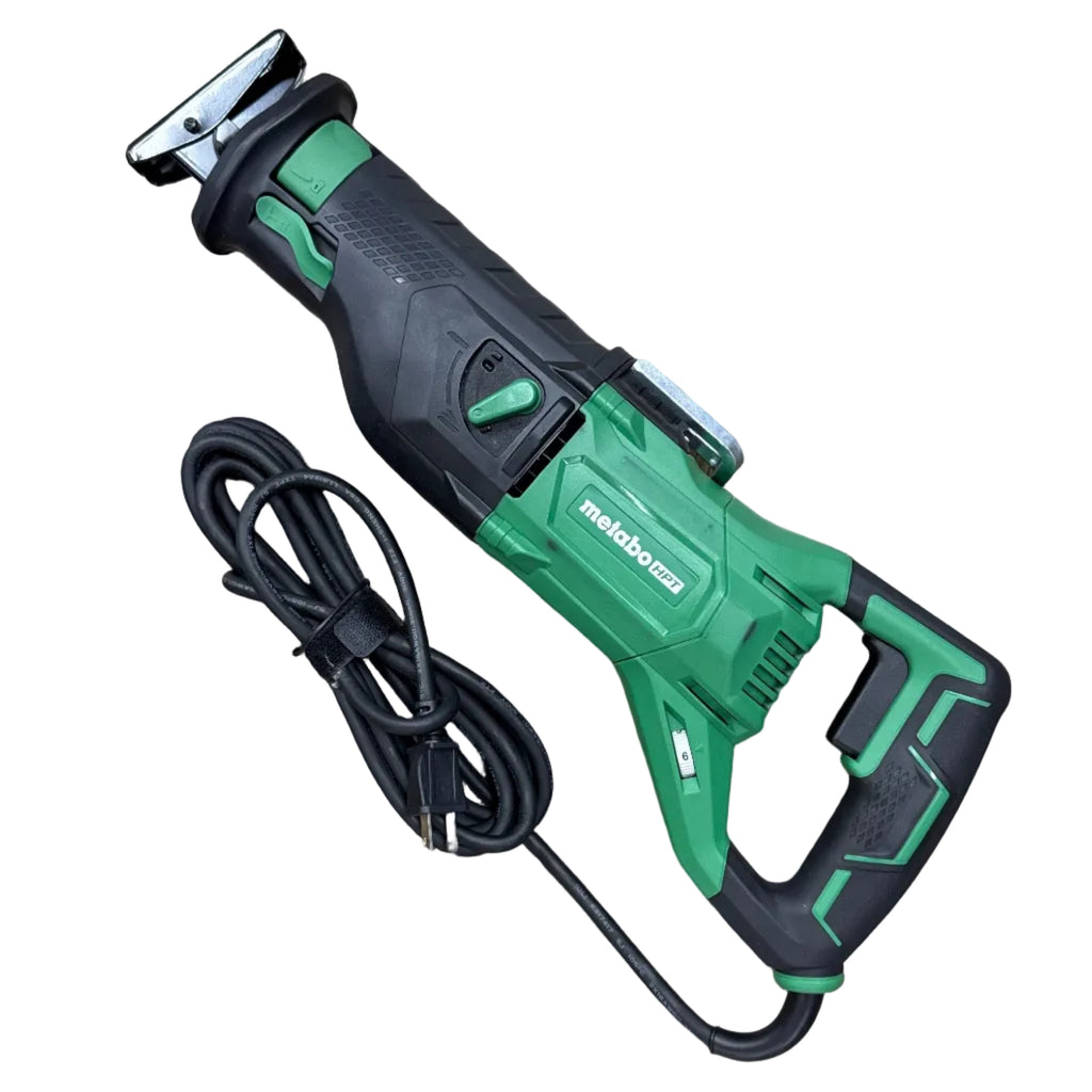 Metabo HPT 11-Amp 1-1/8" Stroke Corded Variable Speed Reciprocating Saw w/ Hard Case (CR13VST) Green and black reciprocating saw with a visible brand logo on a white background