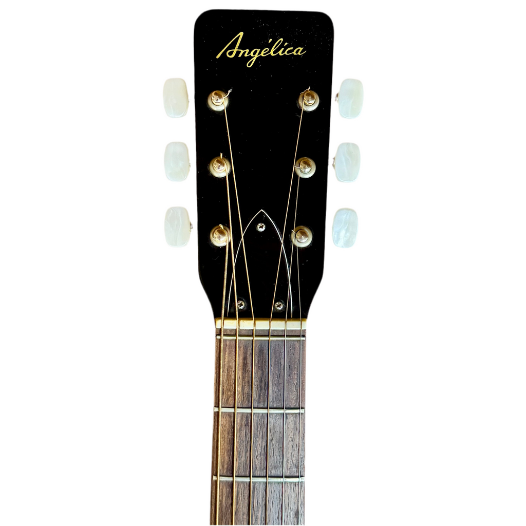 Angelica 6710 Acoustic Guitar headstock with 'Angélica' branding on a white background