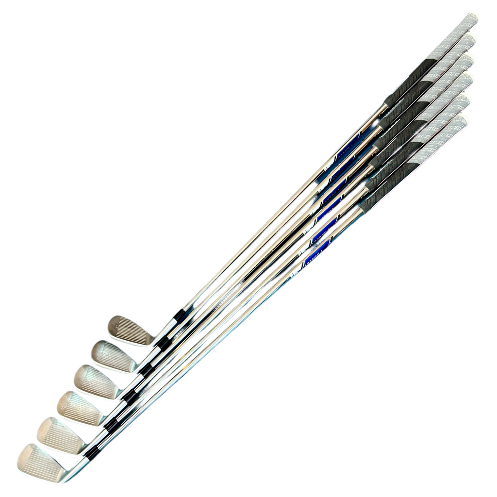 TaylorMade P790 6-Piece Iron Set RH Golf Clubs (5-9, P) Set of archery arrows with fletchings on a white background