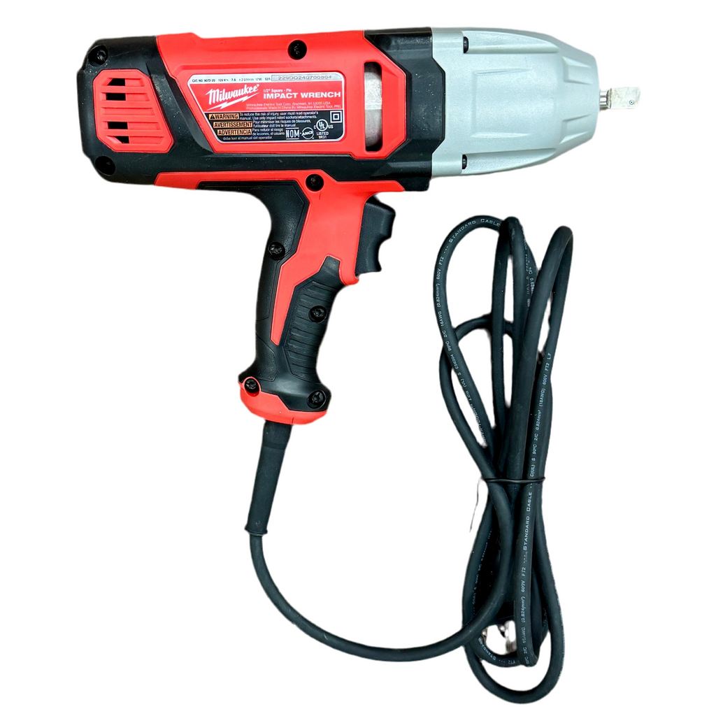Milwaukee 7-Amp 1/2" Corded Impact Wrench (9070-20) Red and black corded drill with Milwaukee branding on a white background