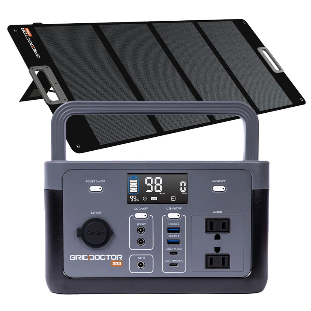 Portable power station with solar panel on a white background