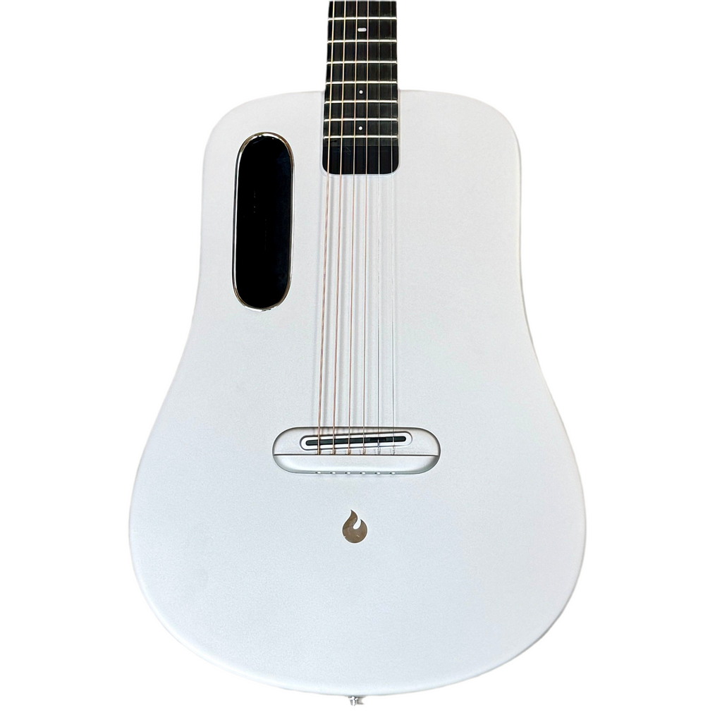 LAVA MUSIC LAVA ME Air Carbon 36" Acoustic-Electric Guitar w/ AirFlow Bag Soft Case White acoustic guitar with a visible brand logo on a white background