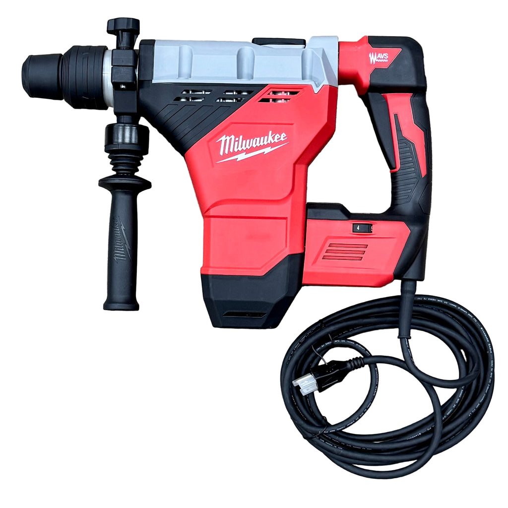 Milwaukee 15-Amp 1-3/4" Corded SDS MAX Rotary Hammer w/ Hard Case (5546-21) Red and black Milwaukee drill on a wooden surface
