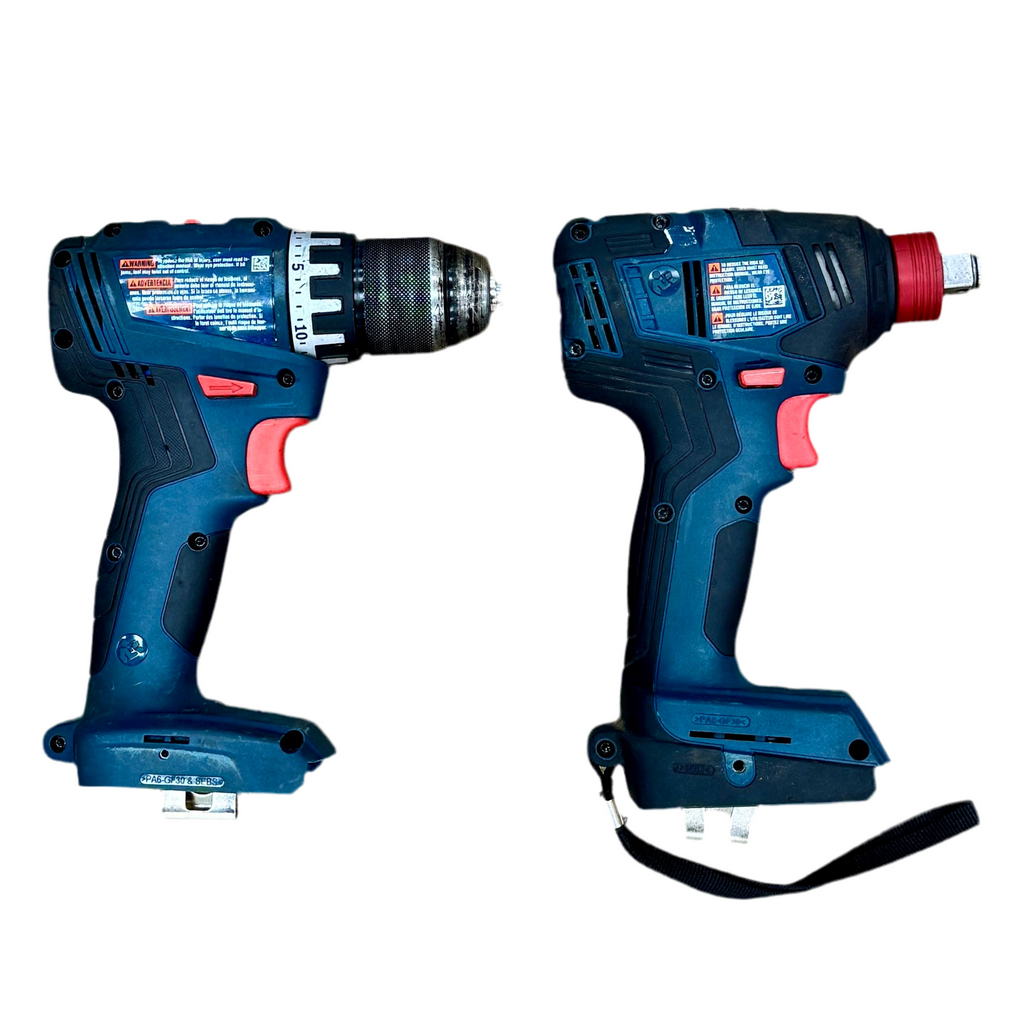 BOSCH 18V 1/2" Brushless Cordless Drill & BOSCH 18V 2-in-1 1/4"/1/2" Brushless Cordless Impact Driver w/ 2 Batteries & Charger (GSR18V-400/GDX18V-1800) back