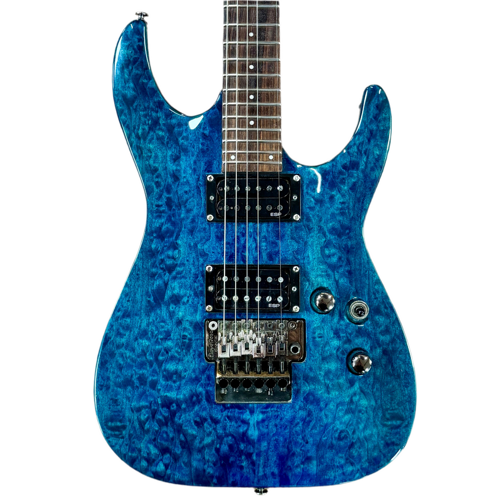 ESP LTD MH-100QM Electric Guitar Blue electric guitar on a white background