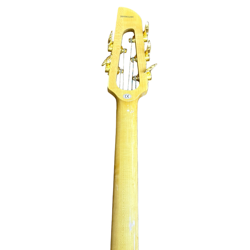 Samick SAKB56690 5-String Electric Bass Guitar w/ Hard Case Yellow electric guitar neck on a white background