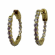 .925 Sterling Silver Gold Plated CZ In & Out 20MM Hoop Earrings Gold hoop earrings with embedded gemstones on a white background