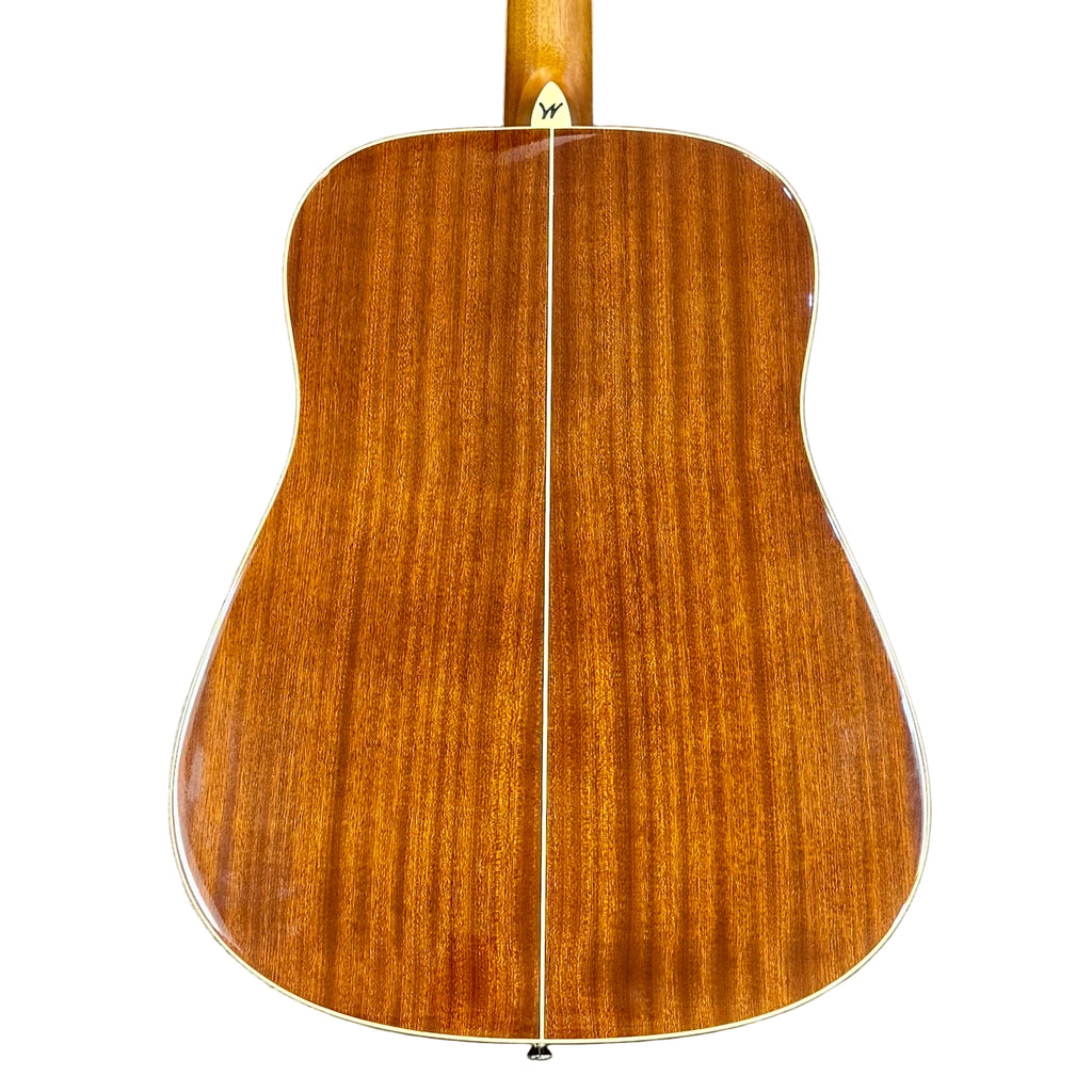Washburn WD10SLH Left-Handed Acoustic Guitar w/ Hard Case Back view of a wooden acoustic guitar on a white background