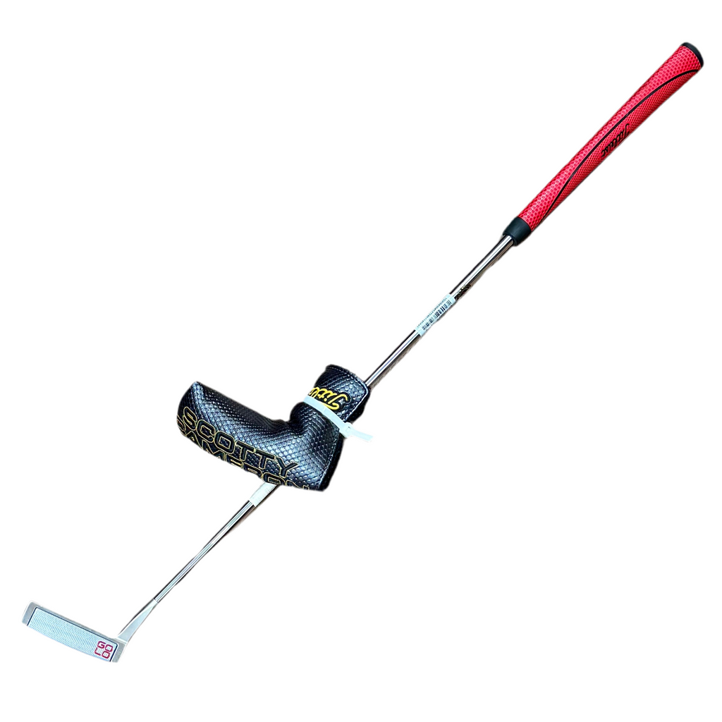 Titleist Scotty Cameron GOLO 3 Mid-Mallet Putter RH Golf Club w/ Headcover Golf putter with red grip on a white background
