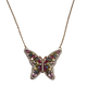 .925 Sterling Silver Rose Gold Plated Multicolor CZ Butterfly Necklace Butterfly-shaped necklace with gemstones on a white background