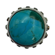.925 Sterling Silver Turquoise Beaded Frame Ring Ring with a large blue stone and metallic band on a white background