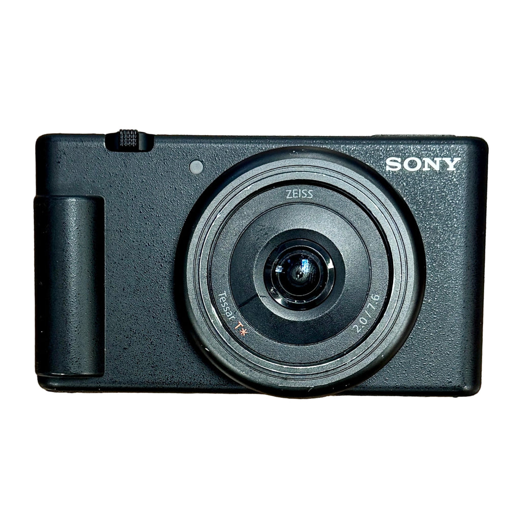 Sony ZV-1F Vlog Camera for Content Creators and Vloggers - Black Sony camera on a wooden surface