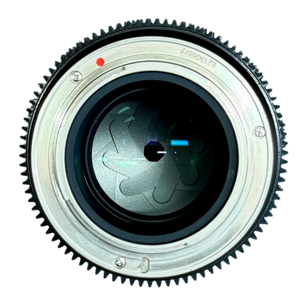 ROKINON 24mm T1.5 Cine ED AS IF UMC Camera Lens w/ Front & Rear Caps (Sony E-Mount) Close-up of a camera lens on a white background