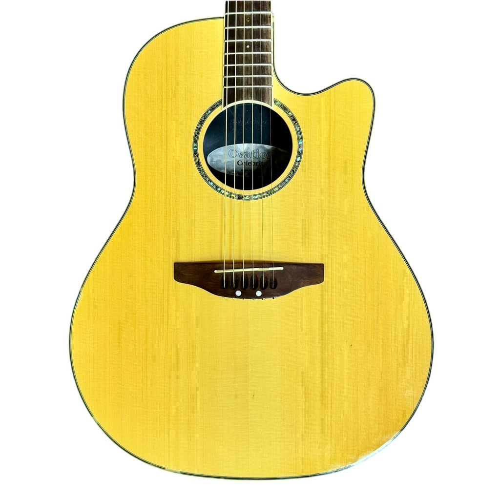 Ovation Celebrity CC28 Acoustic-Electric Guitar Yellow acoustic guitar on a white background