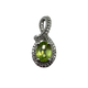 .925 Sterling Silver Oval Peridot Diamond Halo Twist Pendant Silver pendant with a green gemstone on a white background