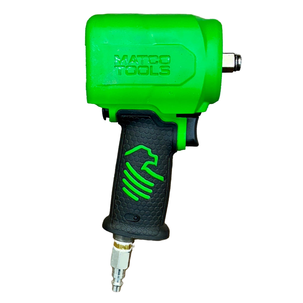 MATCO TOOLS 1/2" Drive Pneumatic Stubby Impact Wrench - Green (MT2765) Green and black impact wrench with 'MATCO TOOLS' branding on a white background