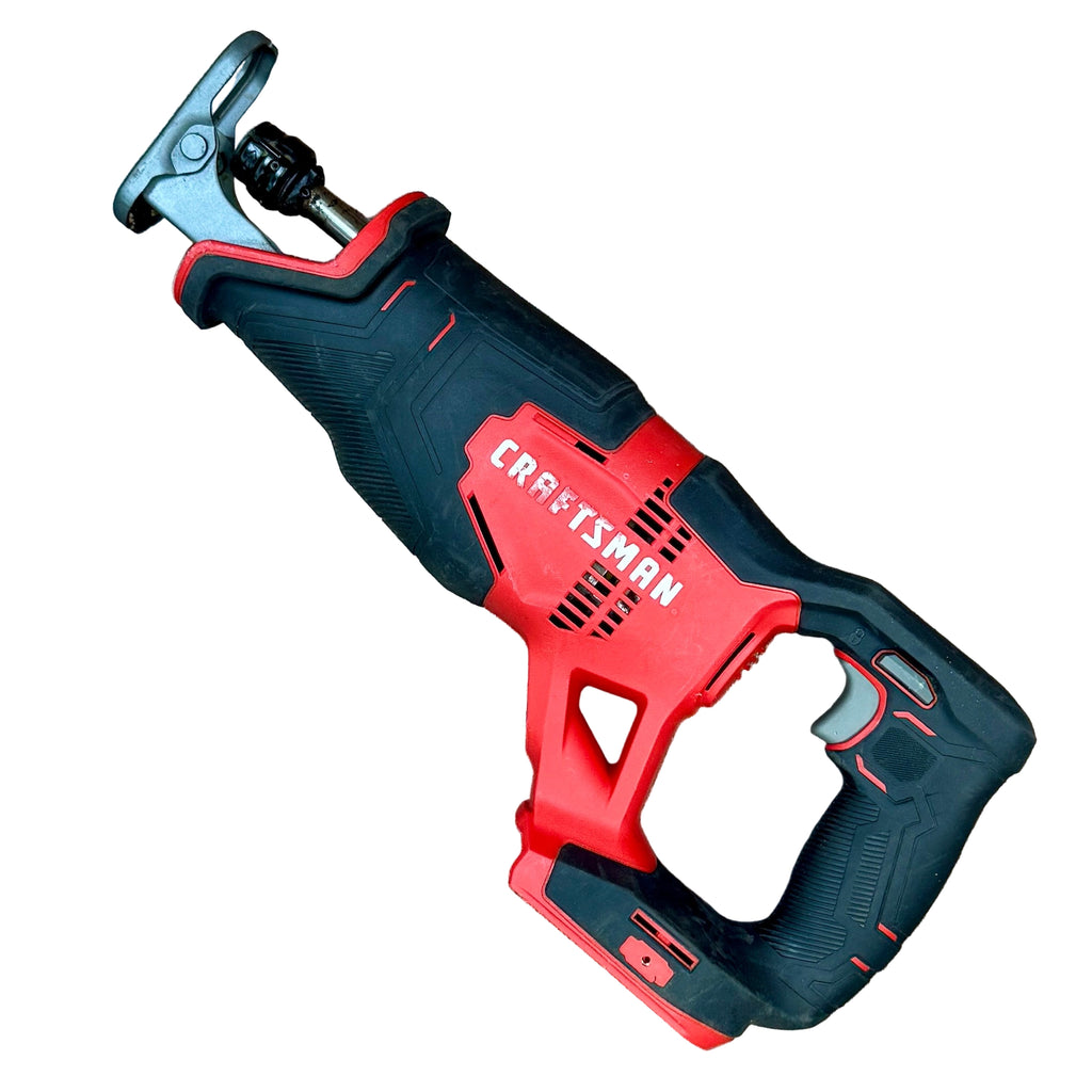 CRAFTSMAN V20 1" Stroke Cordless Variable Speed Reciprocating Saw w/ Battery & Charger (CMCS300) Craftsman cordless reciprocating saw on a wooden surface