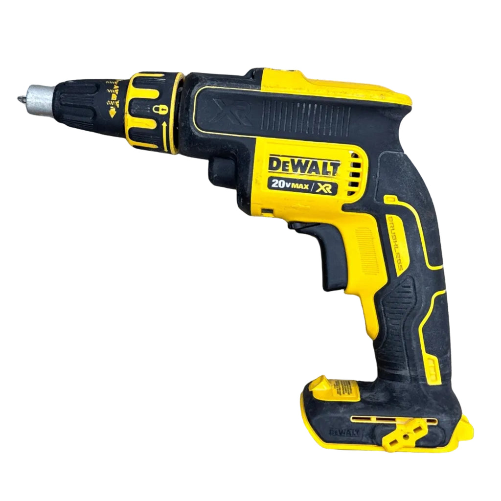 DeWalt 20V MAX XR Brushless Cordless Drywall Screwgun (DCF620) DeWalt drill on a wooden floor