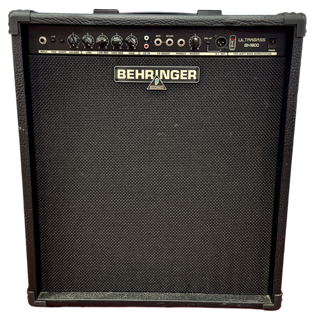 Black Behringer ultrabass bx1800 bass guitar amplifier on a white background