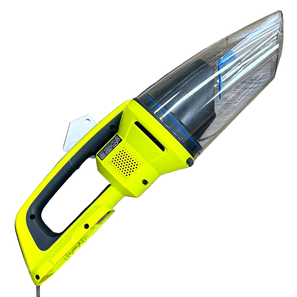 RYOBI ONE+ 18V Cordless Wet/Dry Hand Vacuum (PCL702) Yellow handheld vacuum cleaner on a wooden floor