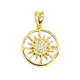 .925 Sterling Silver Gold Plated Mother of Pearl CZ Sun Cutout Pendant Gold pendant with sun design and clear gemstone on a white background