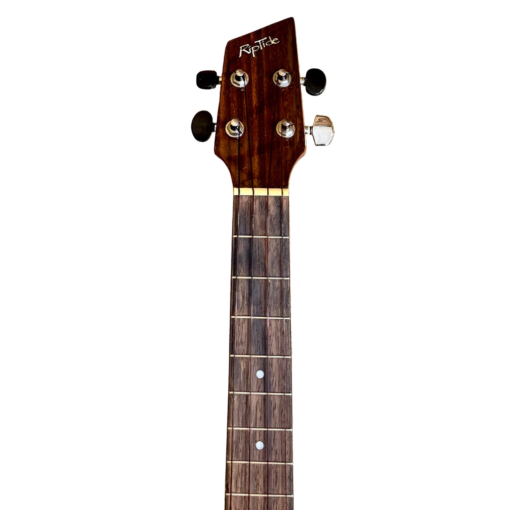 Boulder Creek RipTide UB-2N Baritone Ukulele w/ Hard Case Guitar neck with headstock on a wooden floor