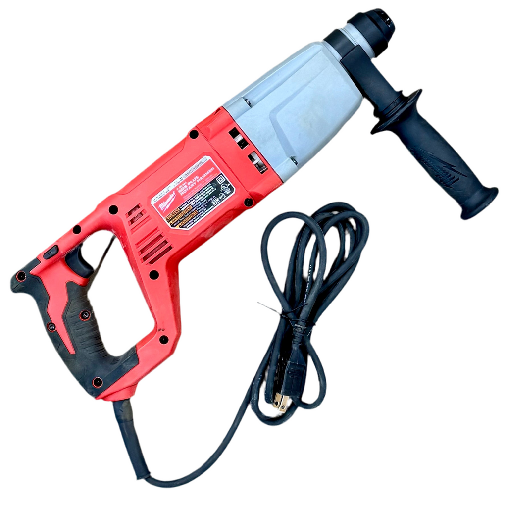 Milwaukee 8-Amp 1" Corded SDS Plus Rotary Hammer w/ Hard Case (5262-21) Red and black drill with a power cord on a white background