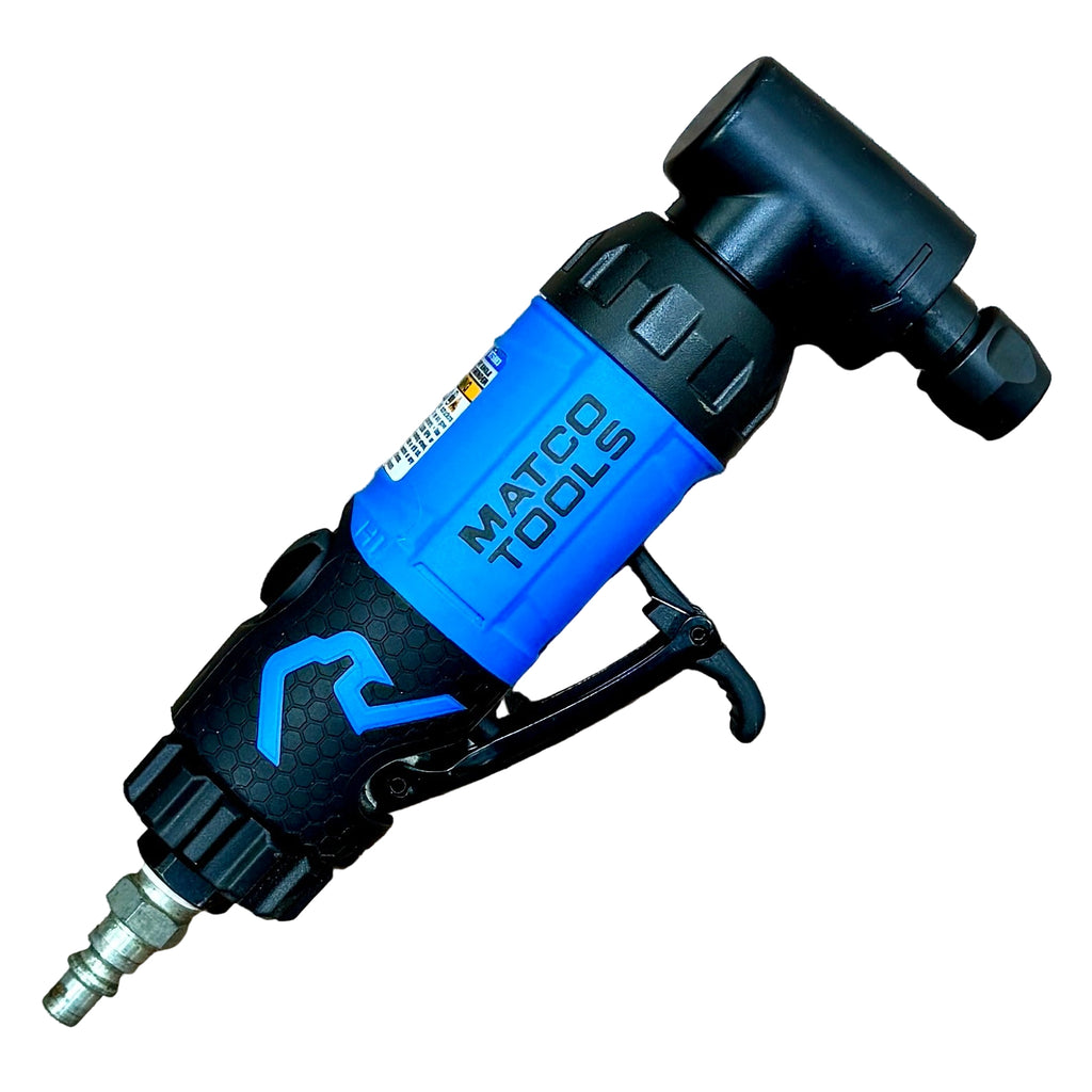 MATCO TOOLS .85 HP Pneumatic Right Angle Die Grinder - Blue (MT5883B) Blue and black air tool with 'Matco Tools' branding on a white background