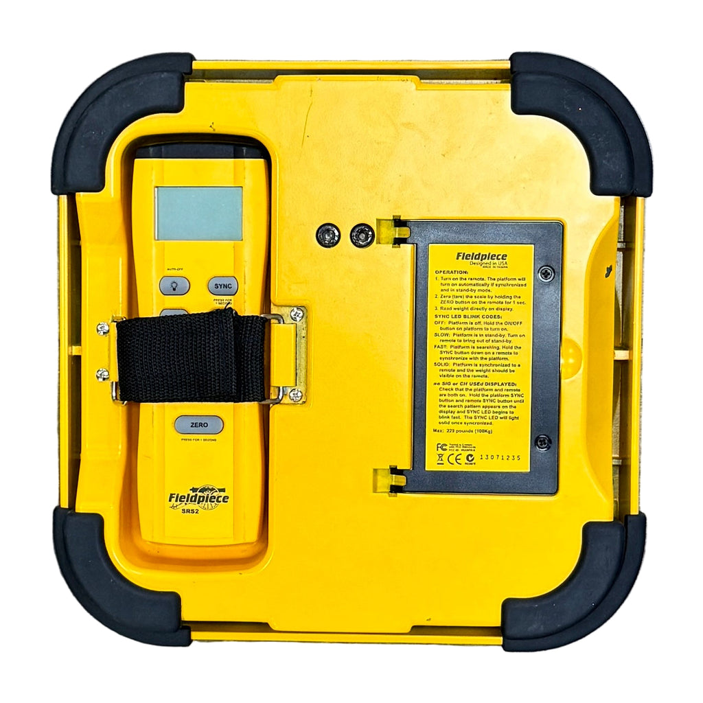 Fieldpiece Wireless Refrigerant Scale w/ Remote & Soft Case (SRS2) Yellow device with black accents on a white background