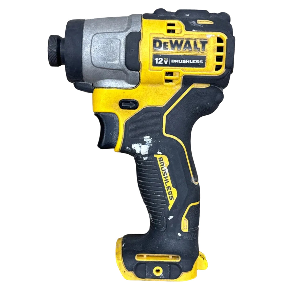 DeWalt XTREME 12V MAX 1/4" Brushless Cordless Impact Driver (DCF801) DeWalt cordless drill on a white background