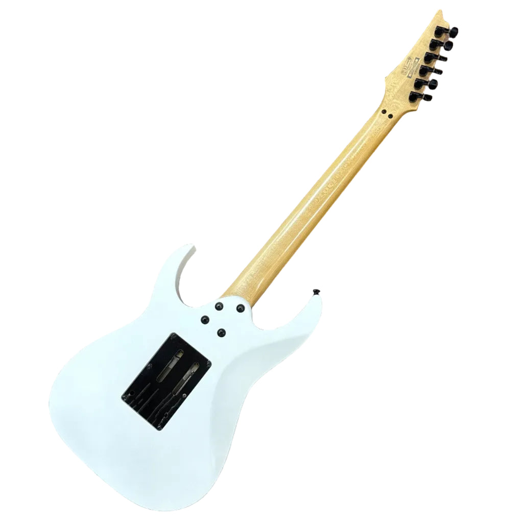 Ibanez RG Series RG350DX Electric Guitar Electric guitar with a light blue body and wooden neck on a white background