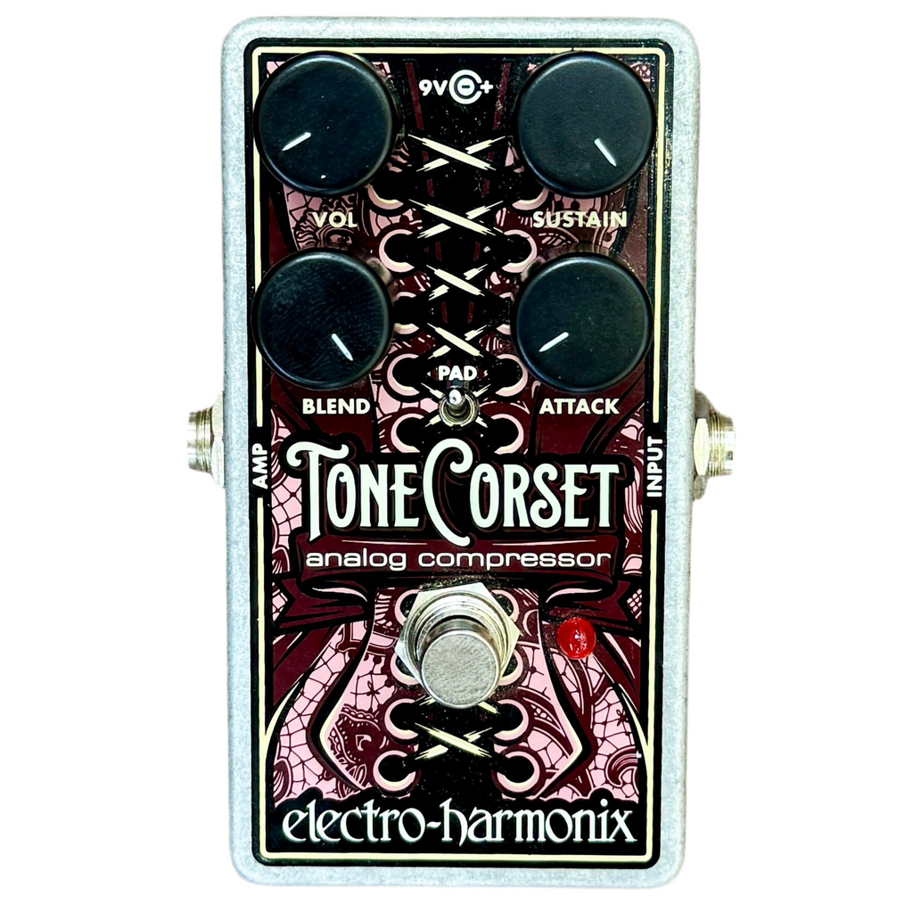 Electro-Harmonix Tone Corset Analog Compressor Guitar Effects Pedal Electro-Harmonix Tone Corset analog compressor pedal on a white background